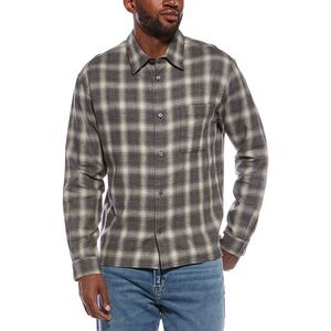 Frame Denim Mens  Straight Hem Plaid Shirt, Gray